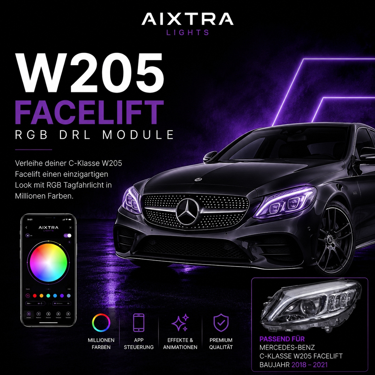 Mercedes-Benz W205 Facelift RGB DRL Module (2018–2021)