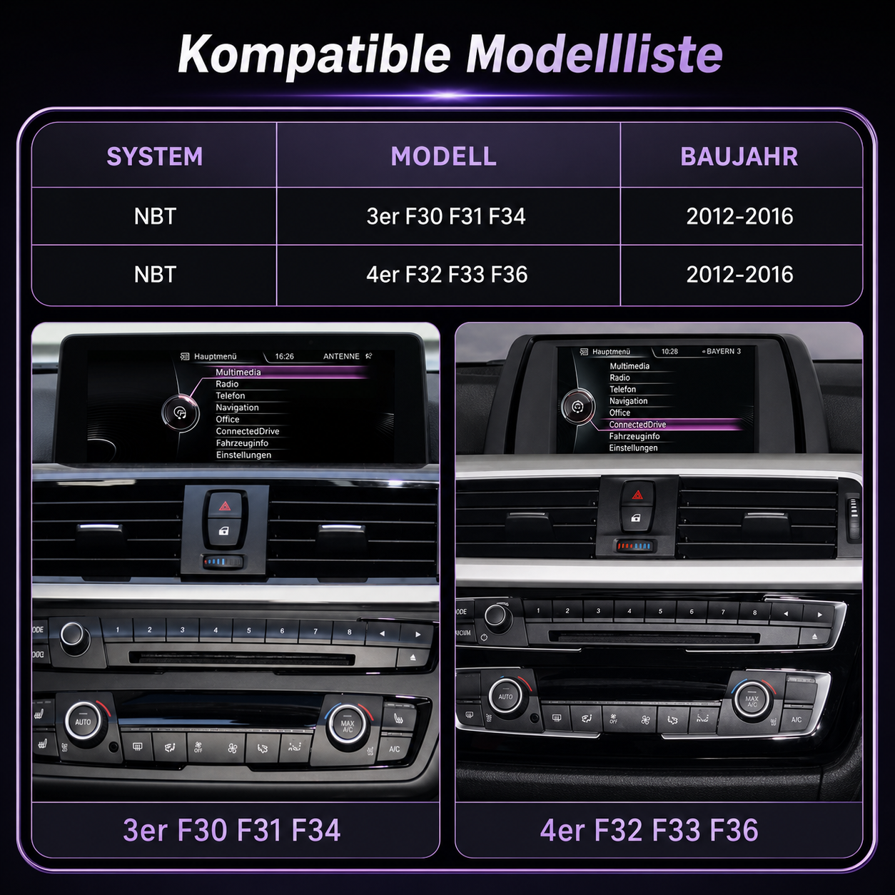 Touchscreen für BMW 3er & 4er NBT – Wireless CarPlay & Android Auto
