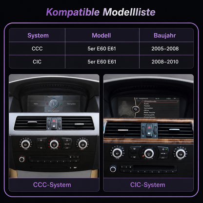 Touchscreen für BMW 5er E60/E61 mit CCC oder CIC – Wireless CarPlay & Android Auto