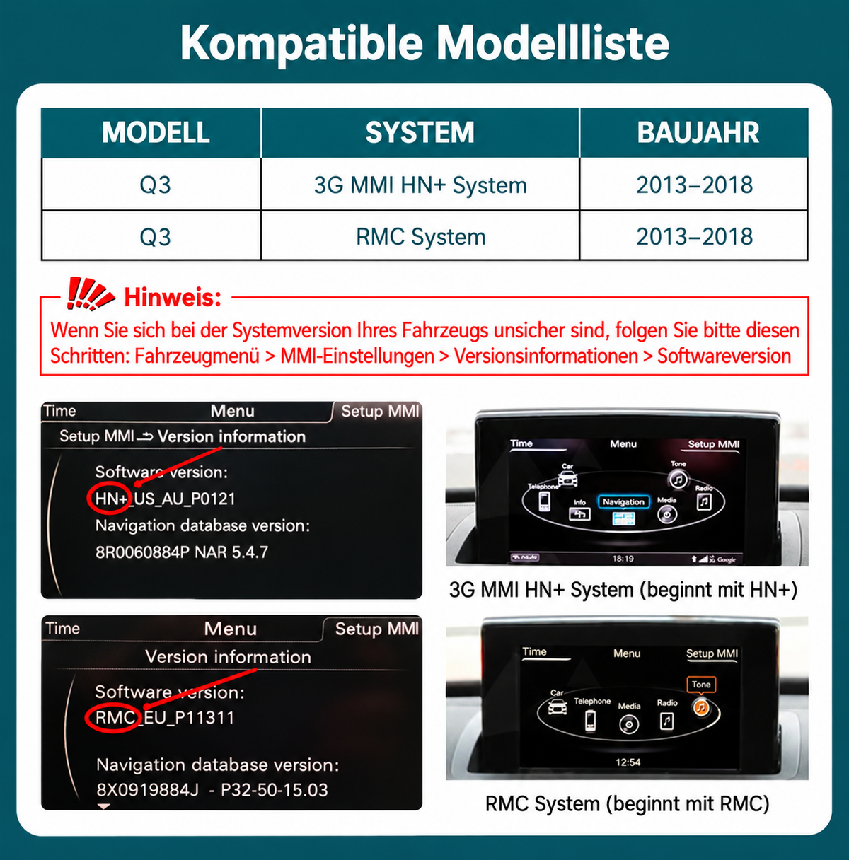 Touchscreen für Audi A1 & Q3 – Wireless CarPlay & Android Auto