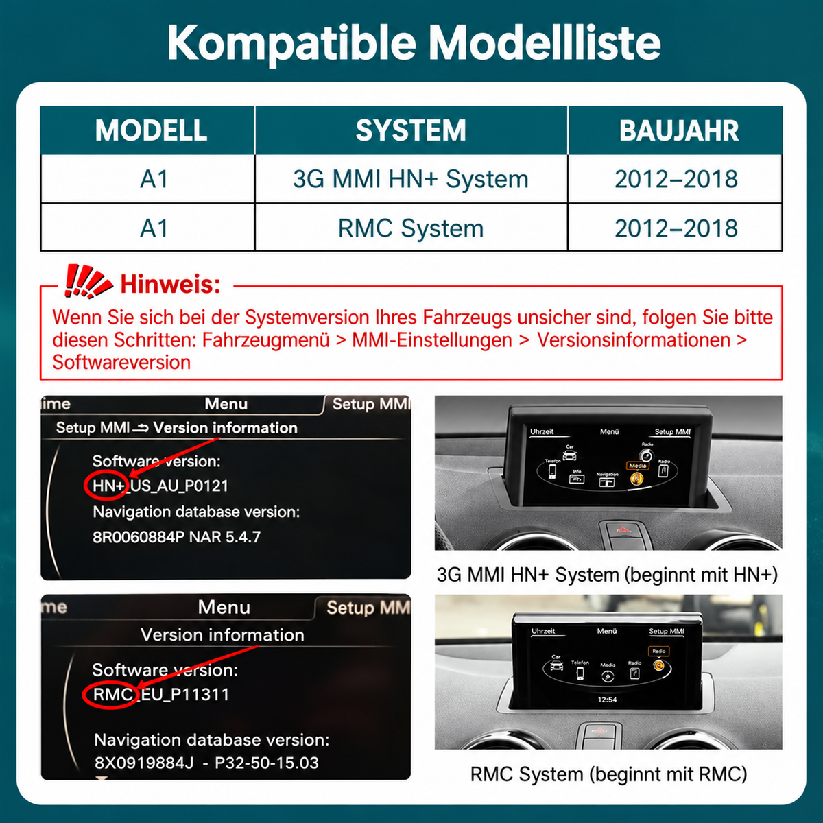 Touchscreen für Audi A1 & Q3 – Wireless CarPlay & Android Auto